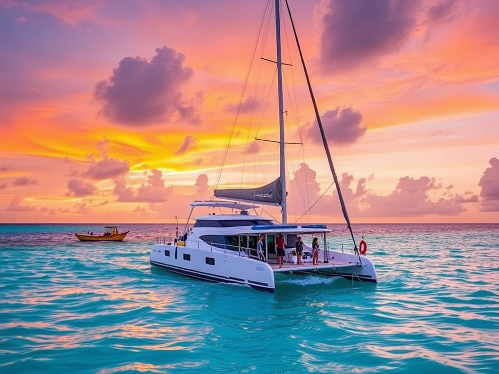 Realistic photo of Isla Mujeres All Inclusive Catamaran Tour from Cancun.
