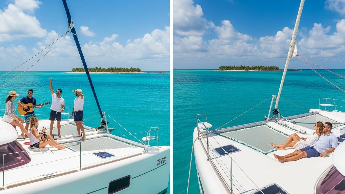 Private vs shared Cancun catamaran tour comparison on the Caribbean Sea